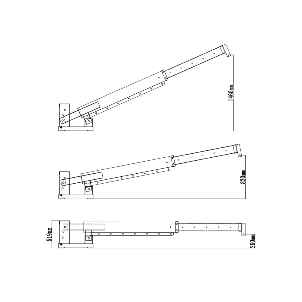 Fork mounted adjustable hoist pivoting jib details