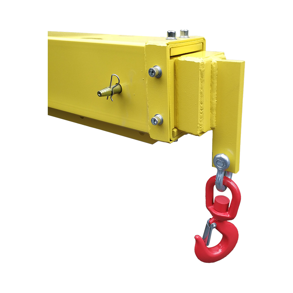 Fork mounted adjustable hoist pivoting jib details